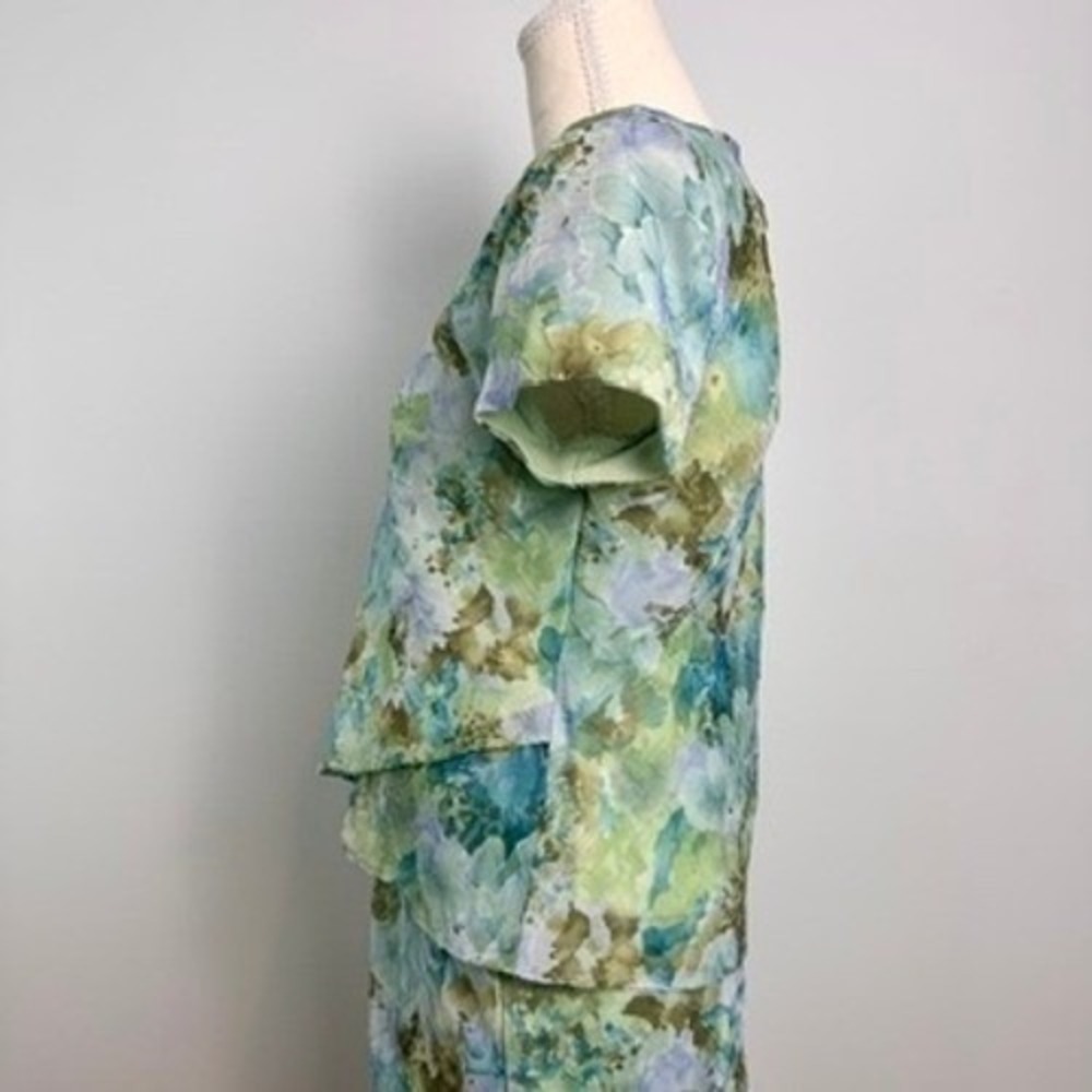 Vintage Floral Watercolor Skirt Set Womens 6P Short Sleeve Layered Garden Party - Picture 7 of 15